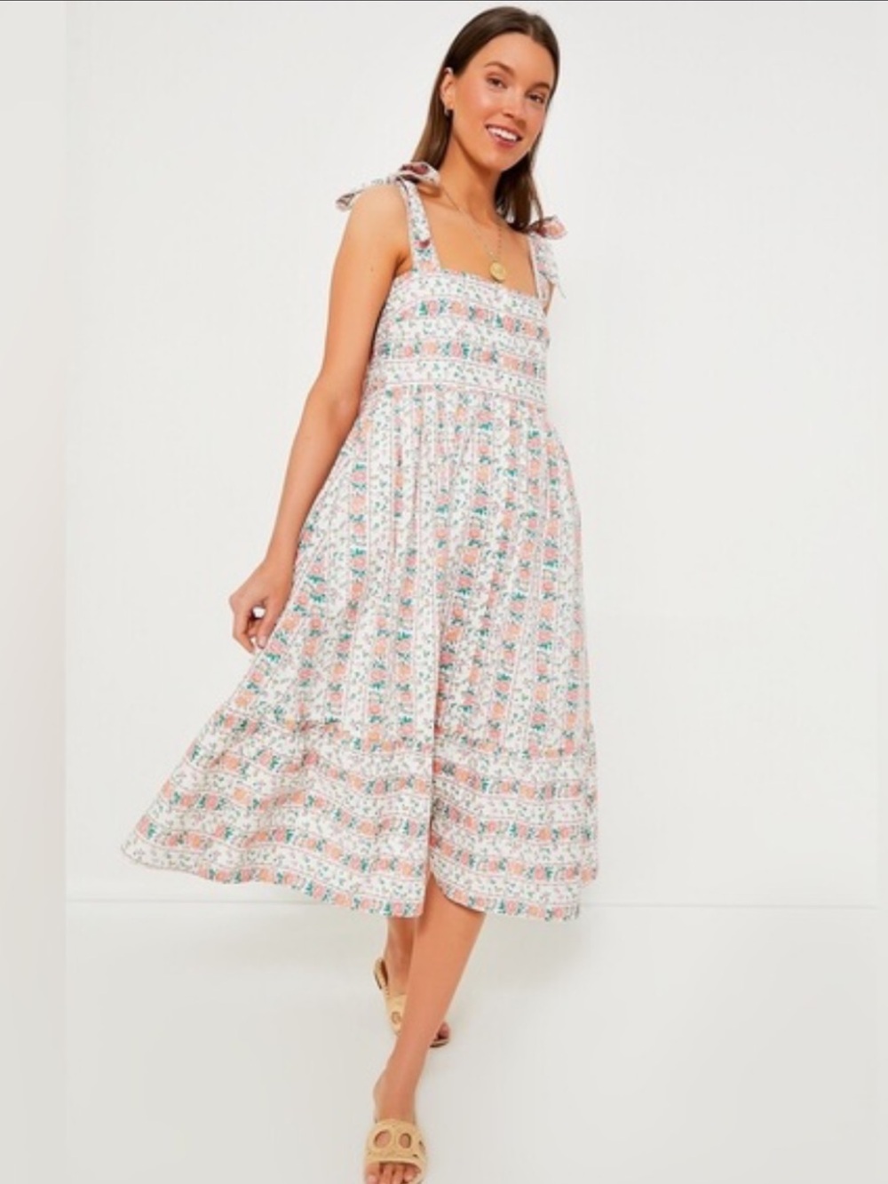 Tuckernuck Hycinthia House Floral Lupine Bow Square Neck Midi Dress size Small